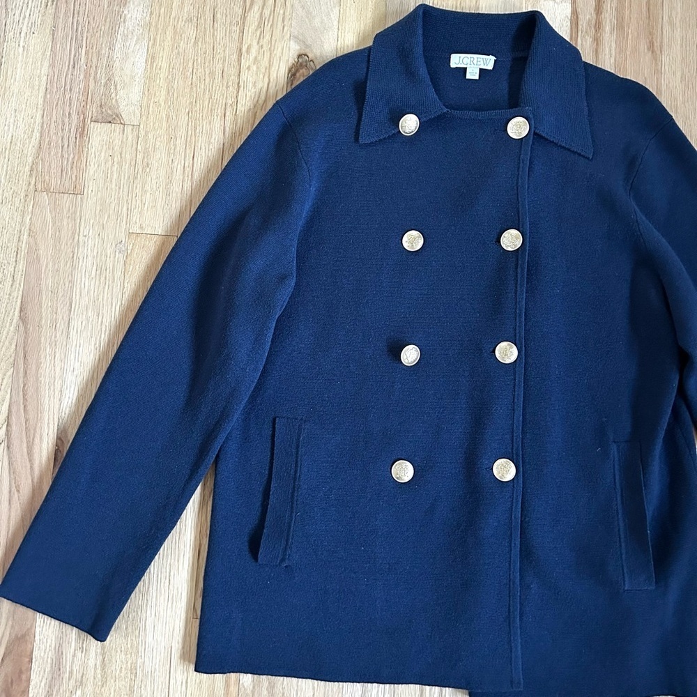 J.CREW warwick double breasted sweater blazer military prep navy size L - Picture 9 of 15